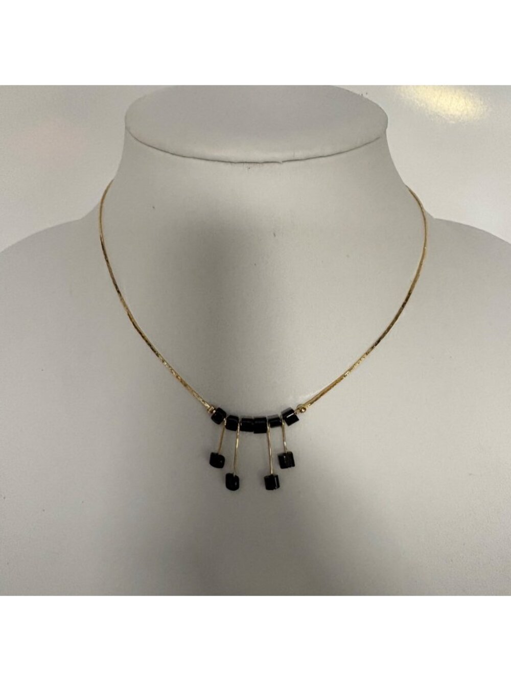 Gold-Plated Necklace Dangling Black Beads 16 inch NEW